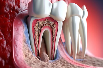 An image depicting periodontitis testing through 3D-generated illustrations. Generative AI