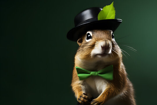 Perky Chipmunk with Gardener's Hat Portrait. Generative AI illustration - Powered by Adobe