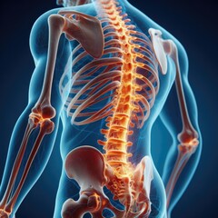 Human spine bones clear sharp 3d rendered illustration. Back spine pain concept. Ai generated