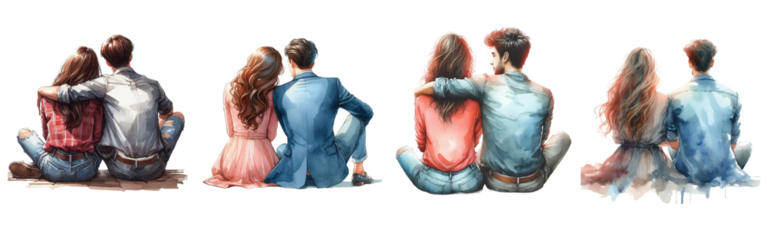 Watercolor valentine's day man and woman couple on white background