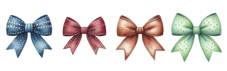 Set of watercolor bows on white background