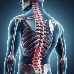 Human spine bones clear sharp 3d rendered illustration. Back spine pain concept. Ai generated