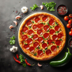 Pepperoni pizza on black clean background. ai generative