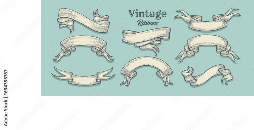 Canvas Prints etching ribbon banner set