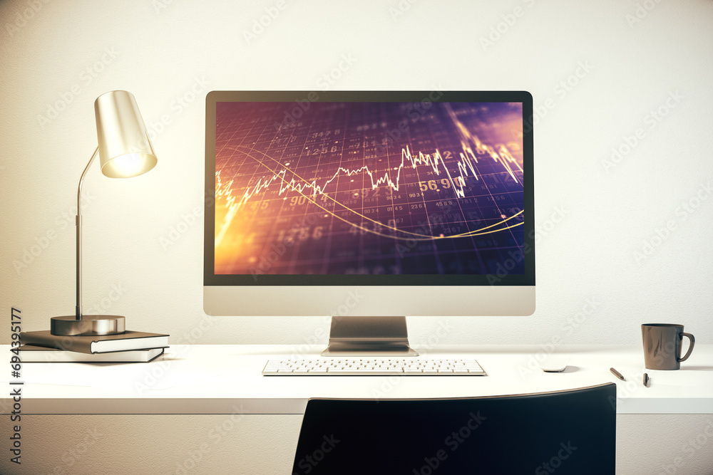 Poster abstract creative financial graph on modern laptop monitor, forex and investment concept. 3d renderi