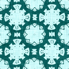Teal blue white vibrant watercolor batik azulejos tile border banner background. Seamless coastal blur linen effect geometric mosaic effect. Patchwork nautical masculine summer ribbon trim. 