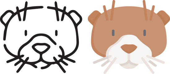 Vector illustration of animal faces. lineal and color with cute style.