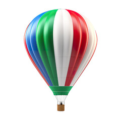 photography of a Italy flag color style colored 3D hot air balloon, ultra-realistic, photorealistic, isolated on white background PNG