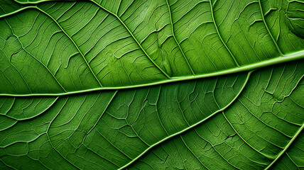 Close-up of Lush Green Leaf Veins on Tree