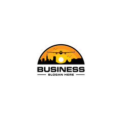 City, Desert, Plane and Sunset or Sunrise logo or icon design
