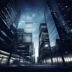 Illuminated Skyline Reflecting on Water in Metropolitan City