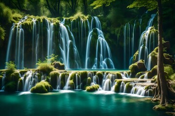 Unique waterfall and lake scenery found in Croatia's Plitvice Lakes National Park, a UNESCO World Heritage Site,