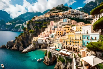 Foto op Aluminium Landscape with Atrani town at famous amalfi coast, Italy © Muhammad
