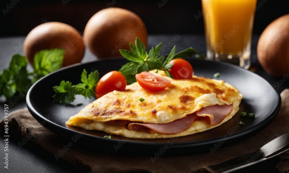 Wall mural Delicious Omelette with Ham and Cheese Isolated on a White Background, Generative AI