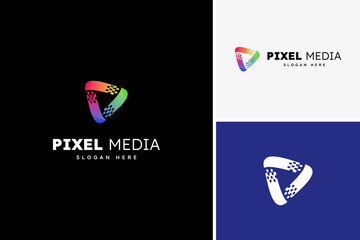 Vector pixel media logo design, technology logo design template