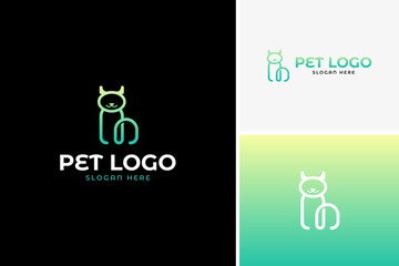 Vector line art monogram pet logo design, animal logo design template