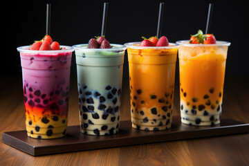 Boba Tea Assortment, Row of colourful Bubble Tea, Drinks of different colors