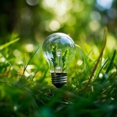 "A vibrant green Xenon bulb nestled in the fresh grass, surrounded by leaves."