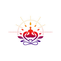 Spiritual Yoga and Meditation Vector Icon Set, Featuring Heart-Centered Wellness, Balance, and Chakra Energy