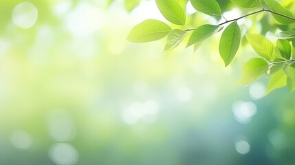 Fototapeta na wymiar Spring background, green tree leaves on blurred background. Ai Generative.