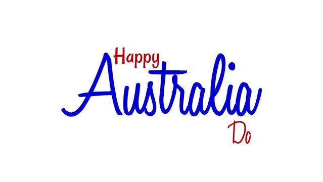 happy australia day aniamsi australia day lettering text with australia maps and australia writing in red and blue