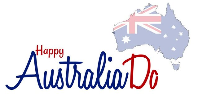 happy australia day aniamsi australia day lettering text with australia maps and australia writing in red and blue