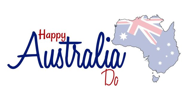 happy australia day aniamsi australia day lettering text with australia maps and australia writing in red and blue