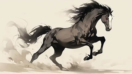 Foto op Plexiglas Watercolor illustration of a running horse © 天下 独孤