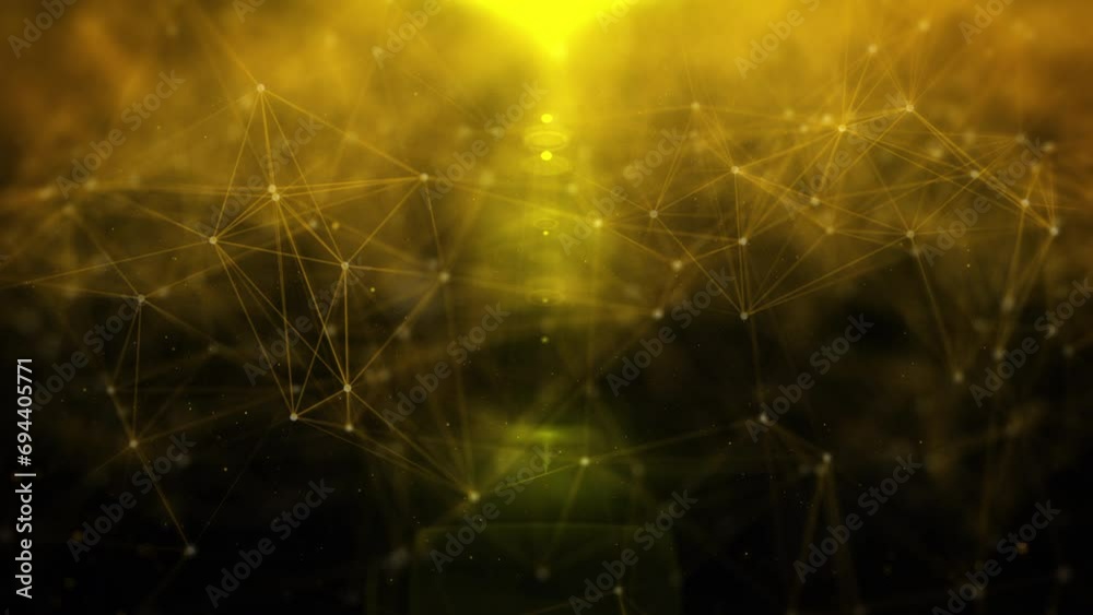 Aufkleber Abstract Technology Digital Gold Low Polygon, Plexus Communication Network Concept. Data Connection Structure Transfer Moving 4K Loop Motion Background