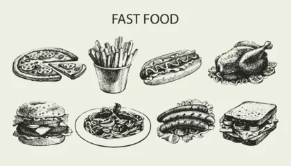 Foto op Plexiglas Fast food set. Hand drawn illustrations  © pim