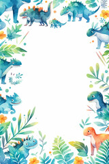 Naklejka premium Watercolor dinosaur for children, copy space on white background.