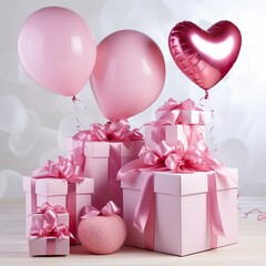 Geschenke mit Ballons oder Herzformen in rot oder rosa 