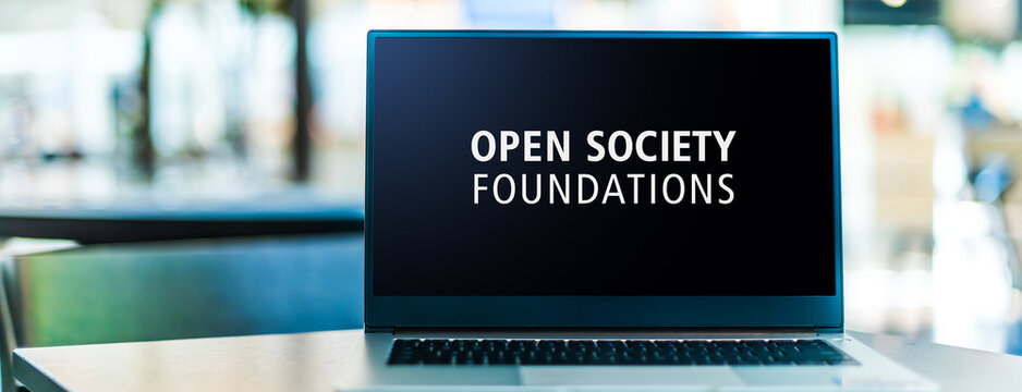 Laptop displaying logo of Open Society Foundations
