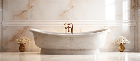 Elegant oval bathtub in marble bathroom. - Powered by Adobe