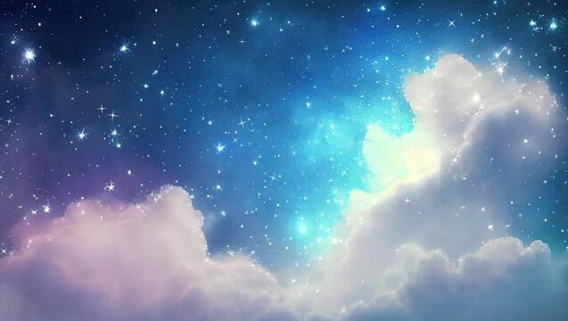 Night sky with clouds and stars, abstract watercolor texture background