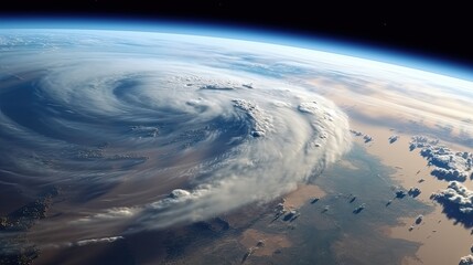 Satellite photo of the formation and movement of a huge cyclone above the Earth's surface. Meteorological satellites guard the safety of people.