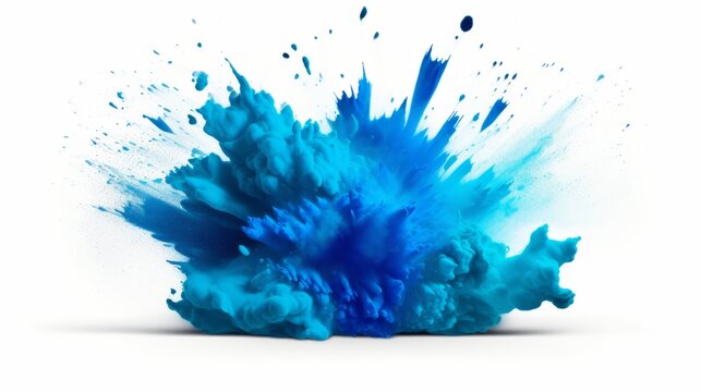 Bright Blue Holi Paint Color Powder Festival Explosion Burst Isolated White Background. Industrial Print Concept Background Isolated On White Background,. Created Using Generative AI Technology