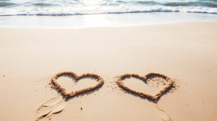 Drawing hearts on the beach in the sand, couple, love