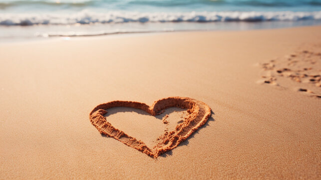 Drawing hearts on the beach in the sand, couple, love
