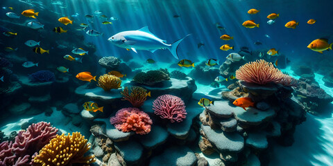 Fototapeta na wymiar Vibrant Coral Reef Fish and Their Colorful World Generative AI