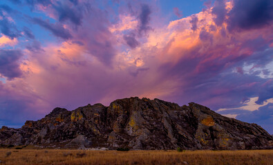 Dramatic sky near The Window of Isalo at sunset, Isalo National Park, Isalo, Madagascar
