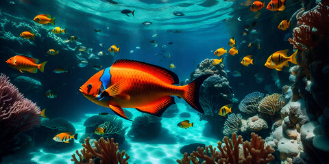 Fototapeta na wymiar Diversity of Coral Reef Fish and Their Ecosystem Generative AI