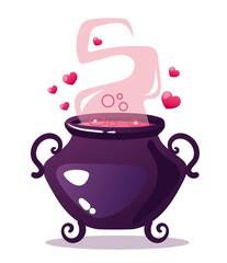Magic love witchcraft elixir boiling potion. Valentine day concept. Vector flat graphic design illustration 