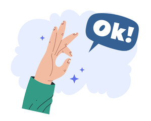 Ok sign hand finger agreement gesture approval concept. Vector flat graphic design illustration