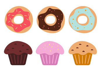 Donut bakery sweets pastry isolated set concept. Vector design graphic illustration