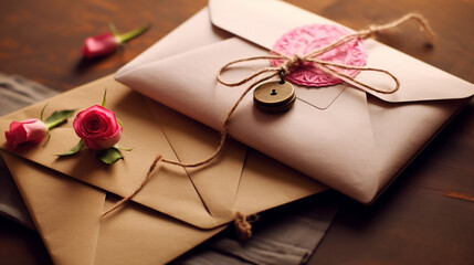 Love letters sealed with a kiss in an envelope - obrazy, fototapety, plakaty