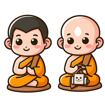 munk sticker-ordination-thailand, clipart-flat-design on transparent or white background, png