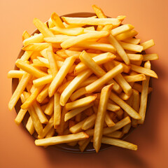 Top view of French fries on pastel background created with Generative Ai