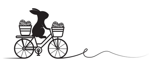 bunny on a bicycle carrying eggs for Easter line art .vector eps