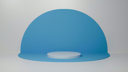 Display stand background. Cosmetic stand podium on colored background. Blue background stand.
